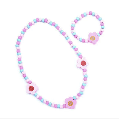 Cute Children's Flower Wooden Bead Necklace & Bracelet Set (12)