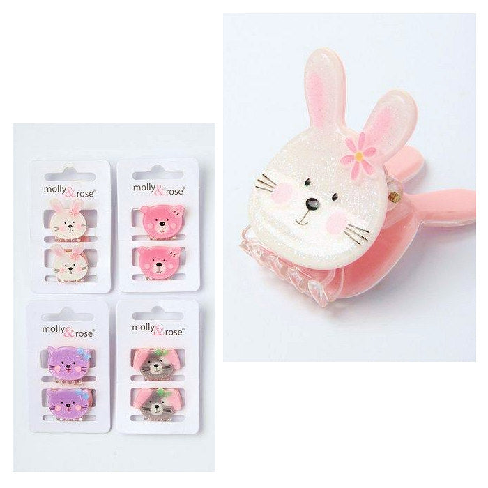 2pc Glitter Acrylic Animal Face Mini Clamps (12)