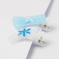 2pc Blue Frozen Snowflake Glitter Bow Clips (12)