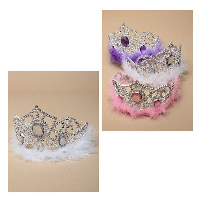 Silver Plastic Tiara with Feather Trim (12)