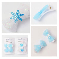 2pc Blue Frozen Snowflake Glitter Bow Clips (12)