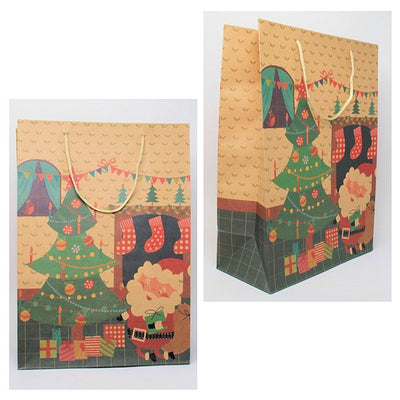 Natural kraft Paper Christmas Tree & Santa Gift Bag [Large] (12)